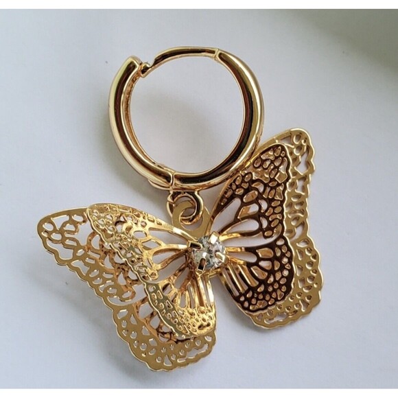 C & C California Gold Tone CZ 3D Dangle Butterfly Earrings New - Picture 4 of 7